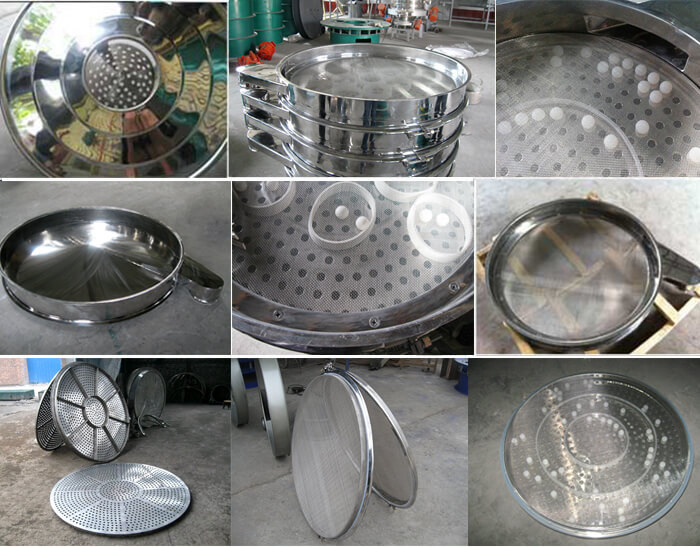 食品振動篩細節展示:防塵蓋,篩框,網架,底框等。